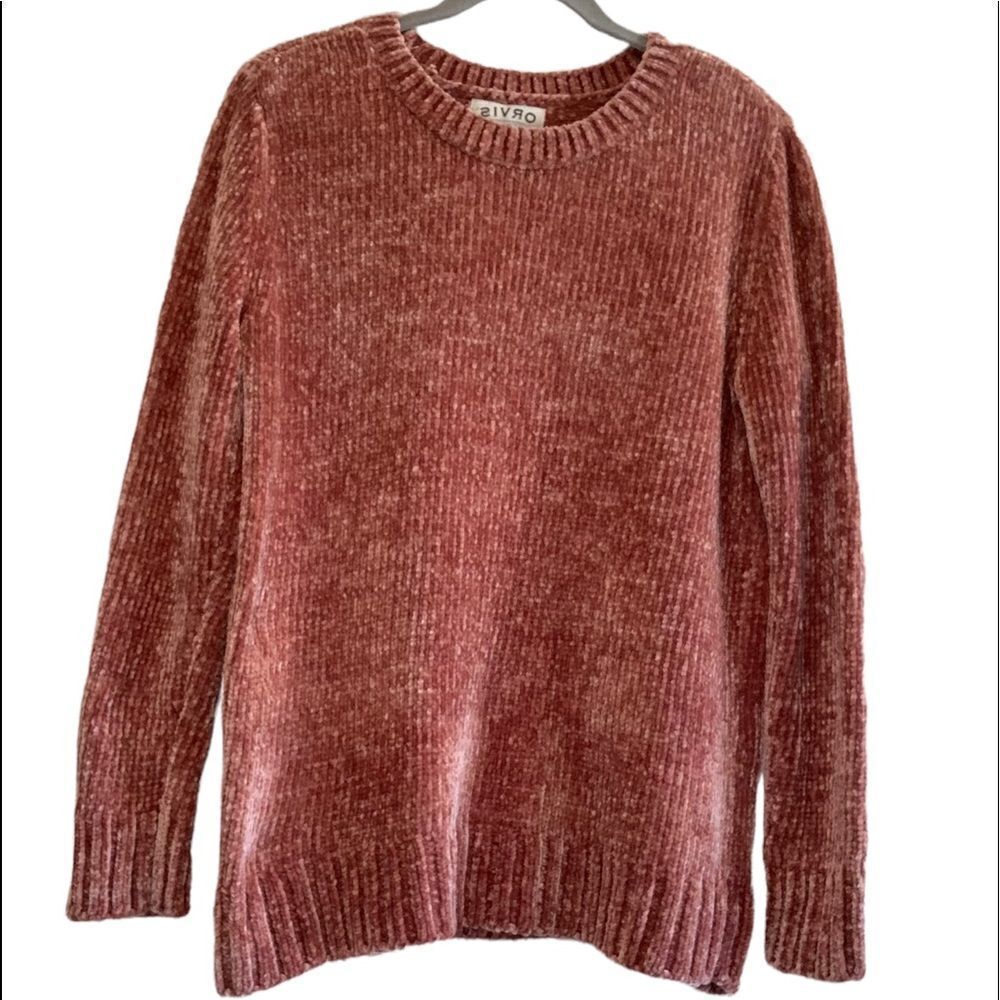 Orvis Sweater Womens L Chenille Chunky Knit Pink Crew Neck Pullover Casual Top